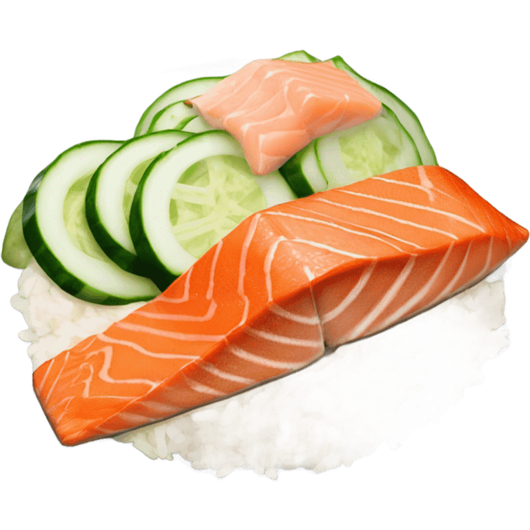 Salmon dish with rice, cucumber amd spicy mayo emoji