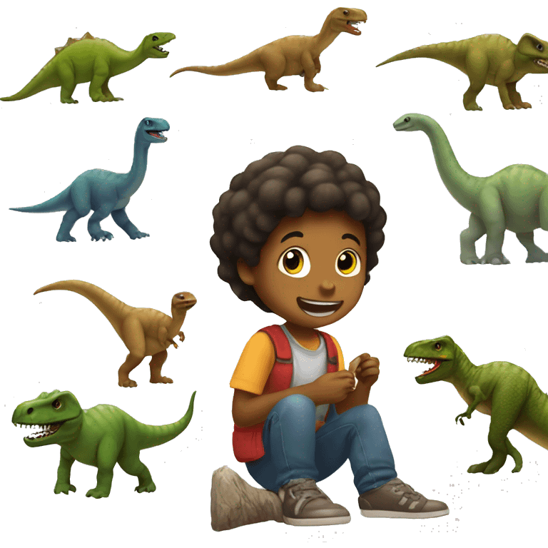 Child playing with dinosaurs  emoji