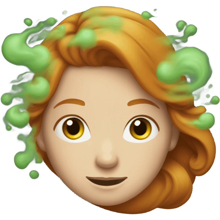 ginger haired girl with green smoke emoji