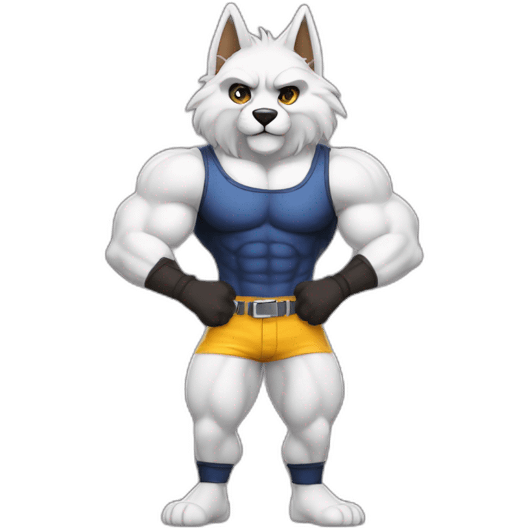 Muscled furry posing in casual latex clothing fashion emoji