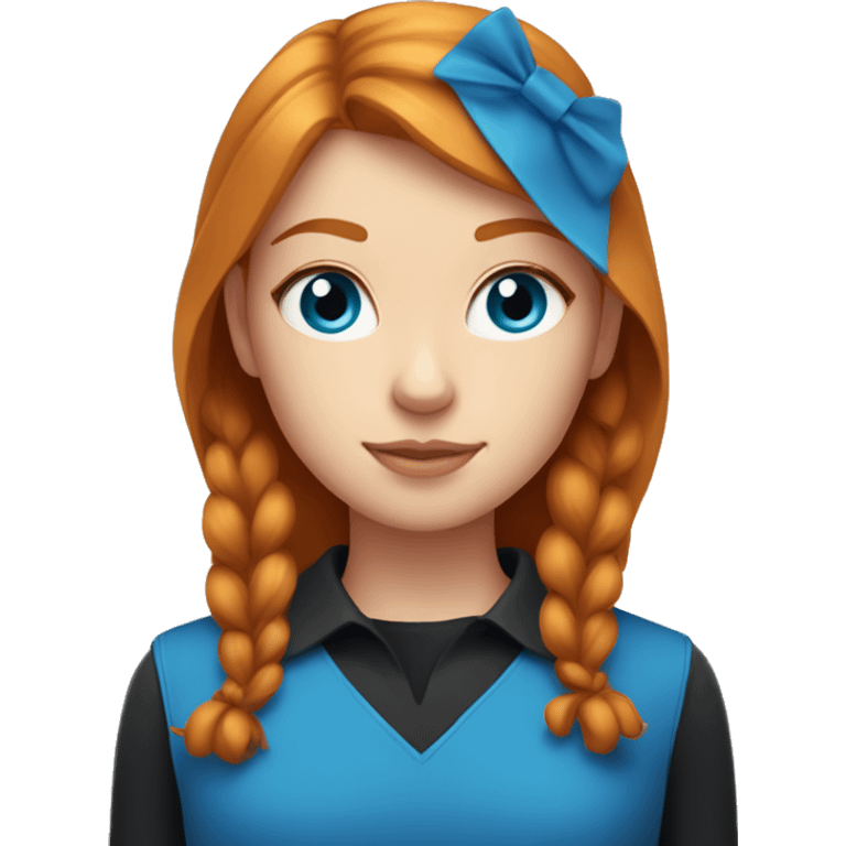 A ginger straight hair girl with blue eyes and a black cat whit blue collar  emoji