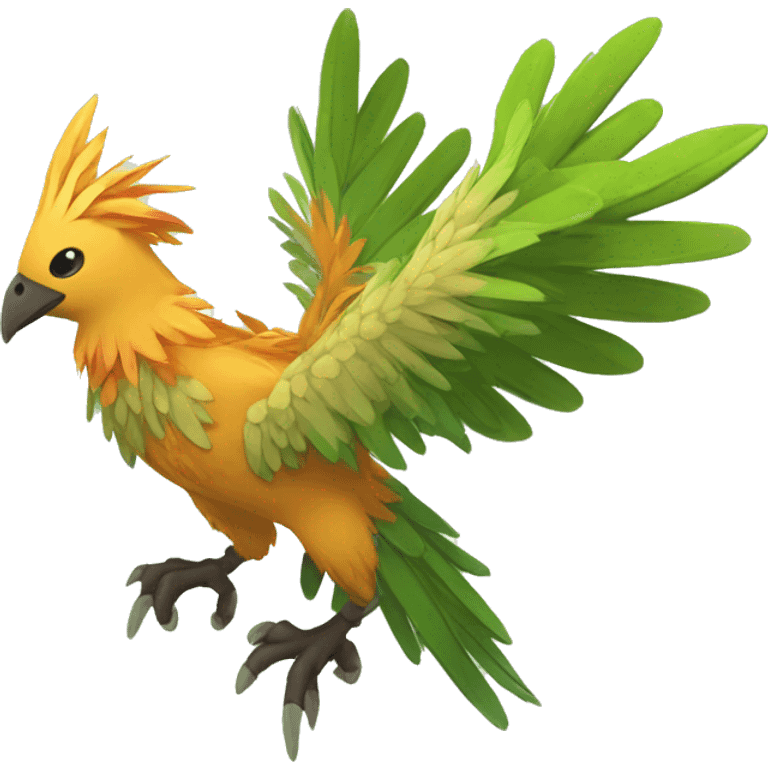 earthly muddy fresh Cool Cute Fantasy legendary jungle-bird plant-grass-type-Dendro-Phoenix-avian Fakemon full body emoji