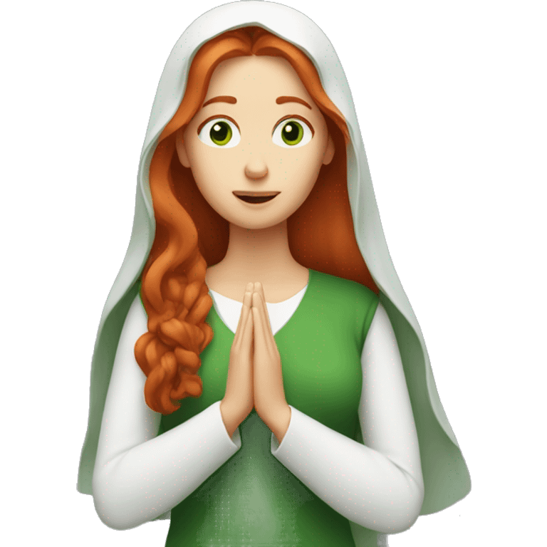 long-haired redhead woman with green eyes praying emoji