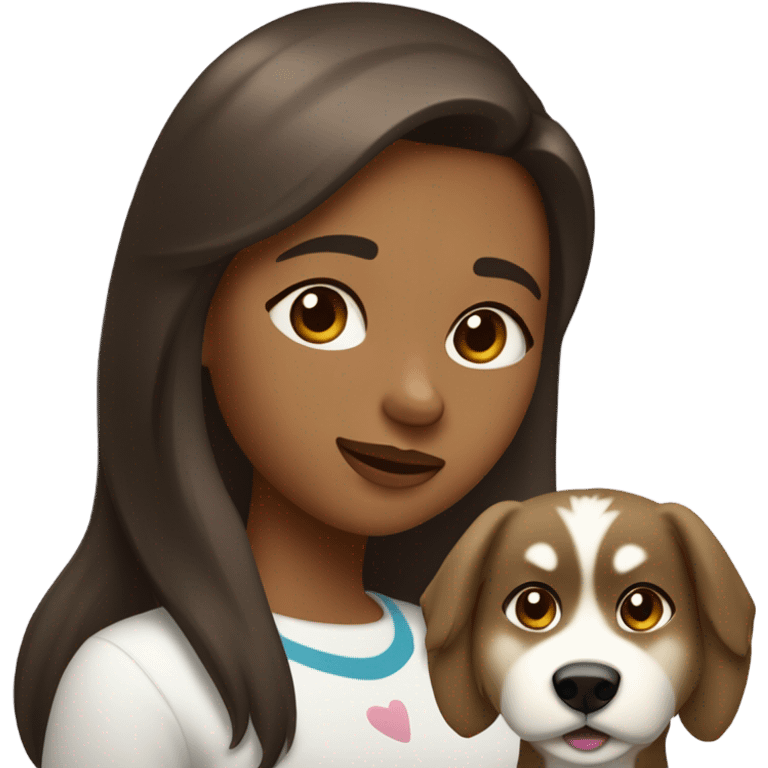 Une fille aux cheveux brun foncé fais un bisous sur la joue  a un Husky doré clair emoji