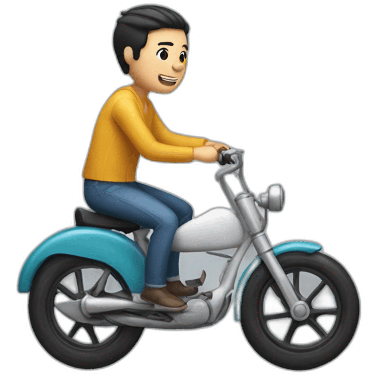 white skin men with short black hair riding a funny toy bike emoji