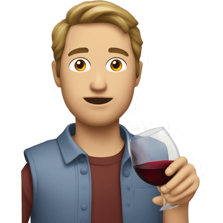 White guy brown hair drinking wine eating egg roll emoji