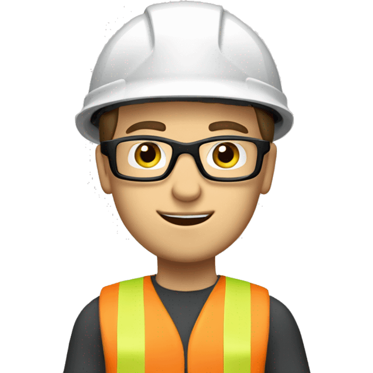 Caucasian youngman wearing a safety helmet, safety glasses and earplugs. emoji