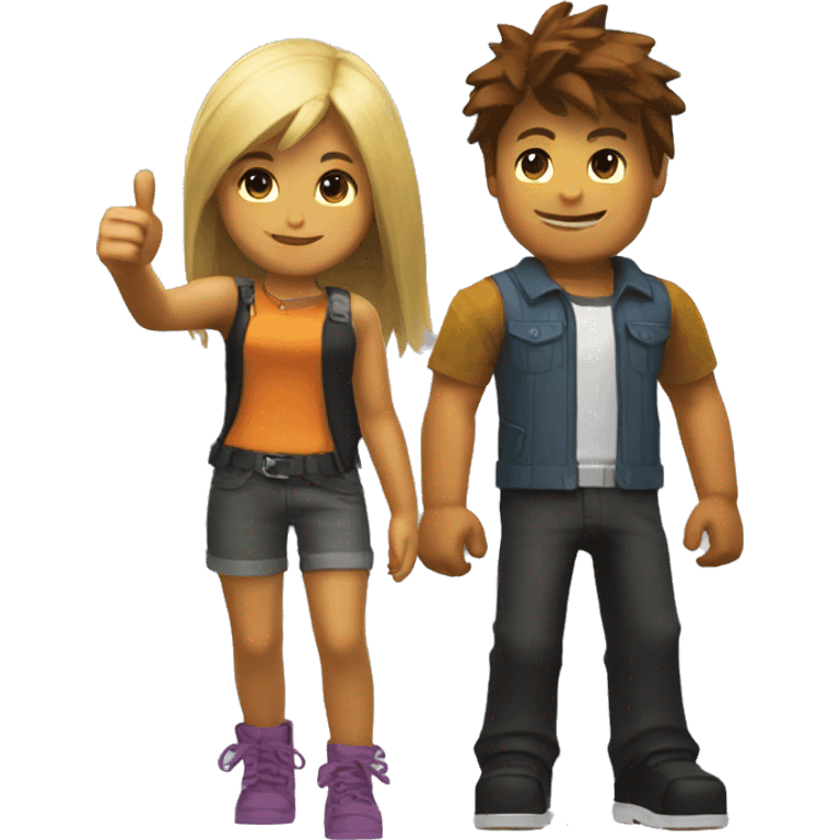 Roblox boy and girl standing together giving a thumbs up emoji