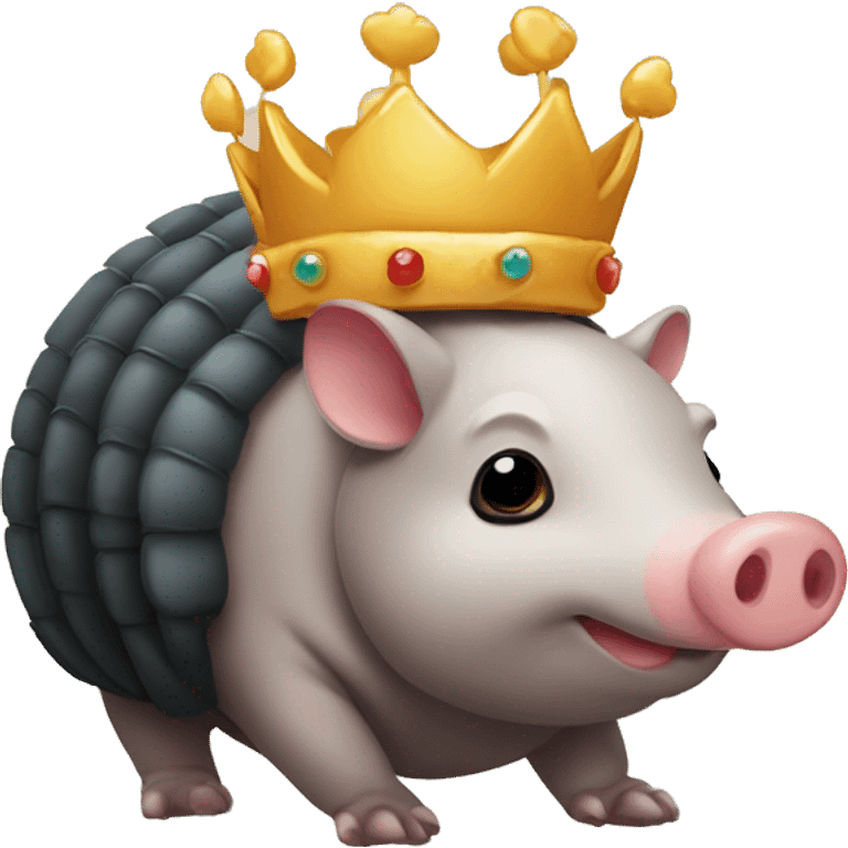 Black chubby round armadillo pig panda centipede armadillo wearing a crown emoji