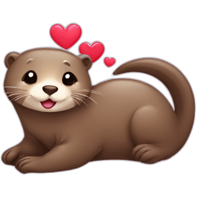 Cute otter in love with hearts emoji