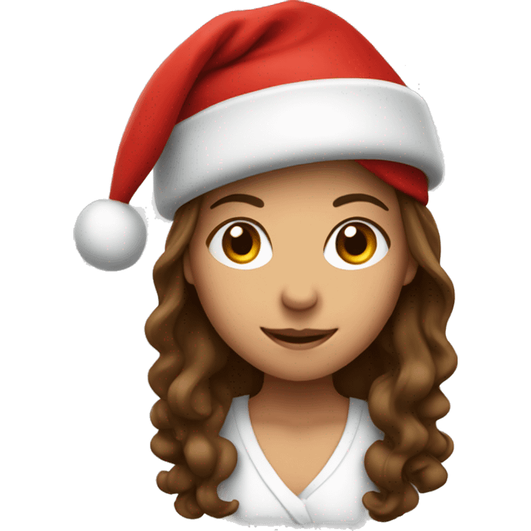 A girl with brown hair in a Santa Claus hat emoji