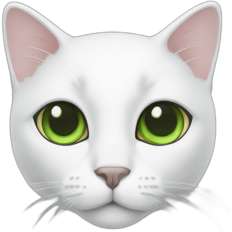 White cat with green ear and nose emoji