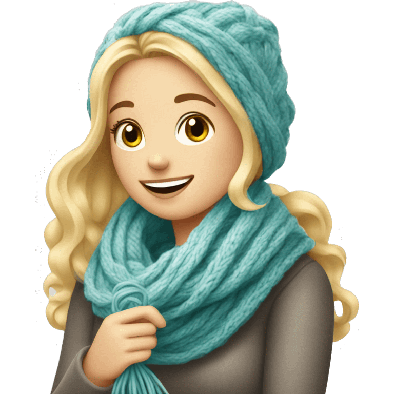 beautiful finnish blonde woman knitting a scarf emoji