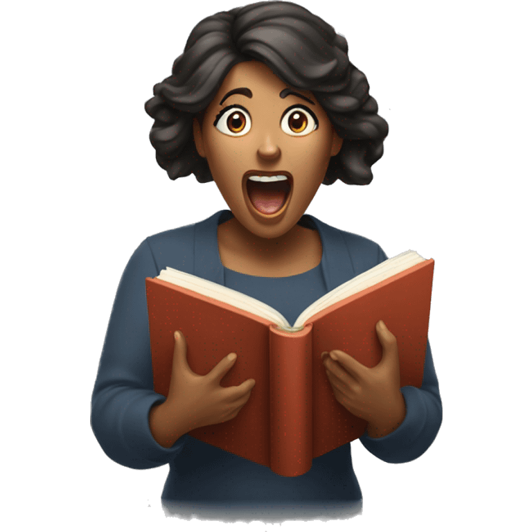 woman screaming while holding and reading book emoji