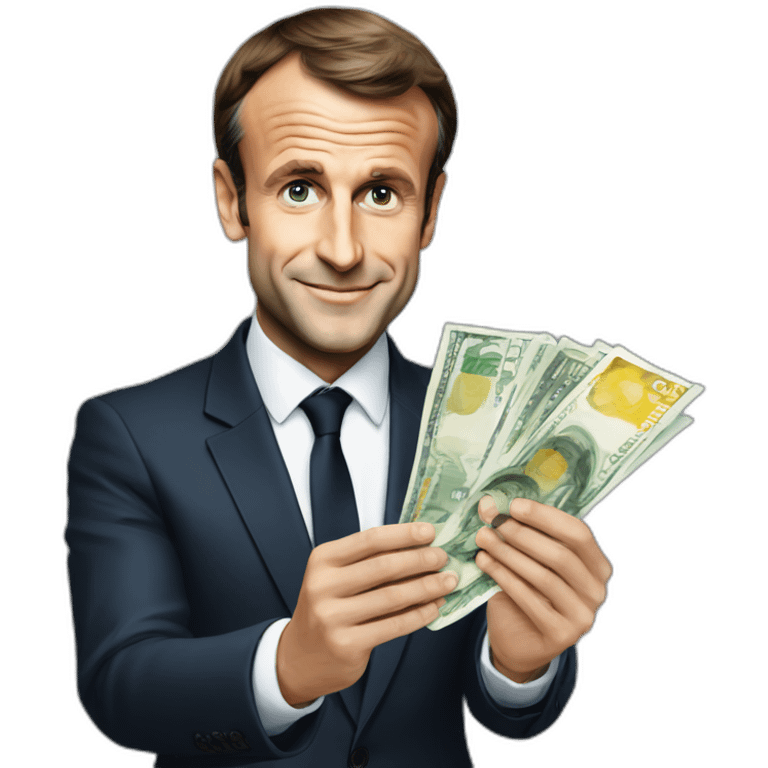 emmanuel macron presenting tpe for payment emoji