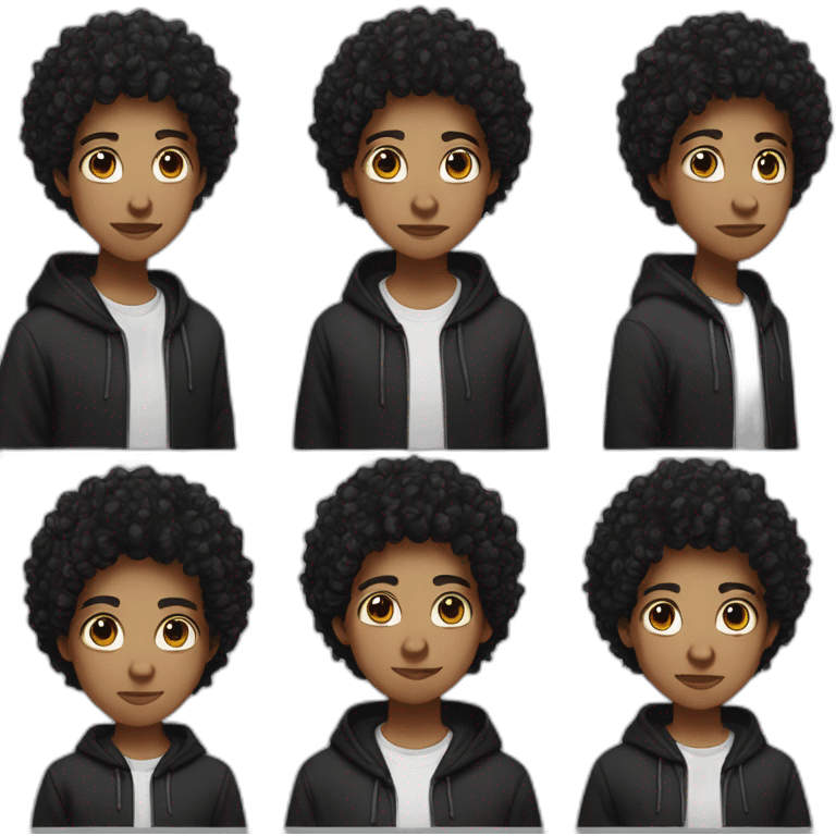 A white teenager with black curly hair with side's fadedand big nose with black hoodie emoji