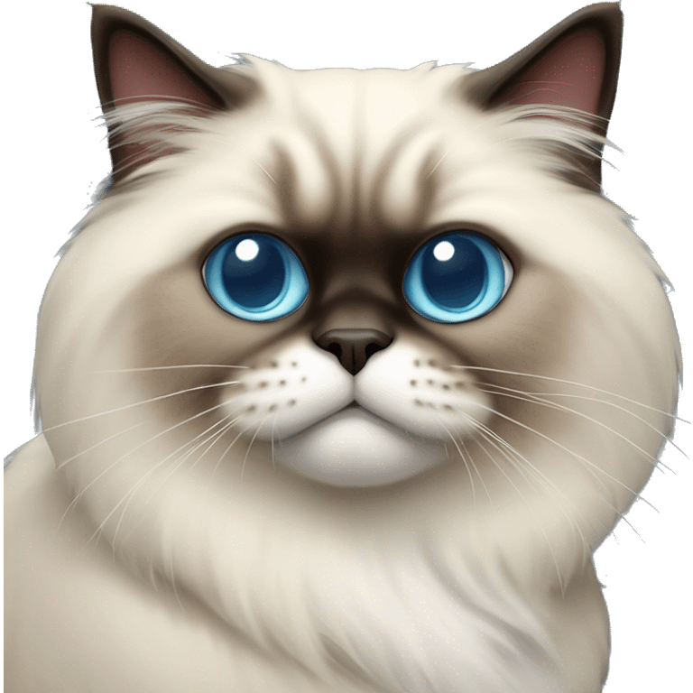 Himalayan cat with long tongue sticking out, blue eyes emoji