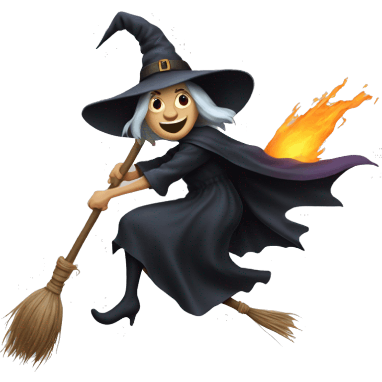 Scarry witch, flying to the left on a broom. Transparent background emoji