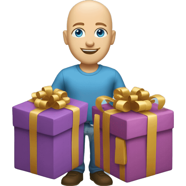 Full body Blue eye bald Caucasian man getting presents emoji