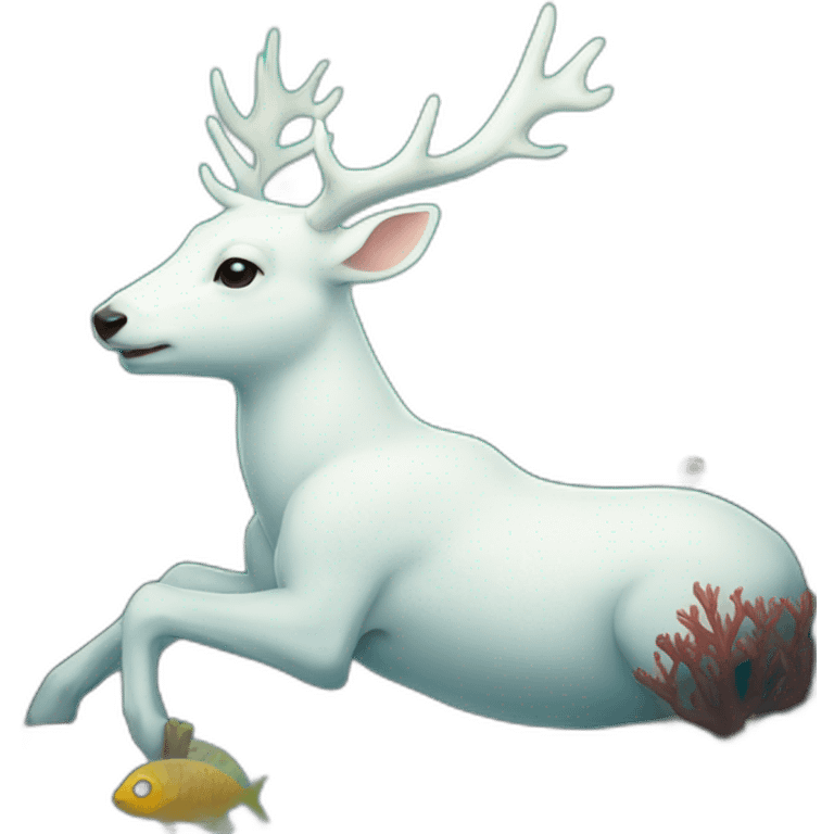 white deer swimming under the sea emoji