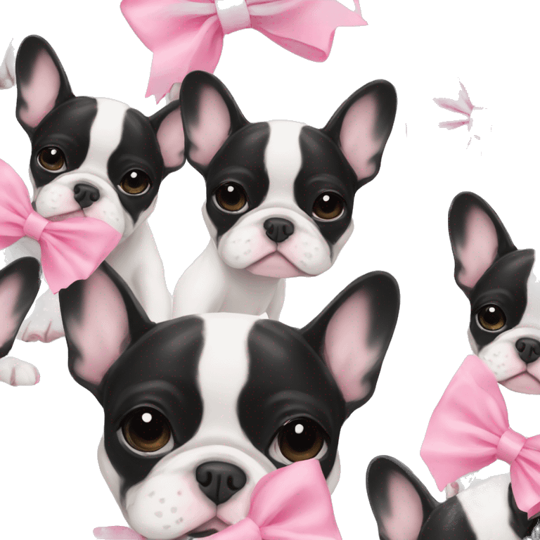 French bulldog black and white with pink bow  emoji