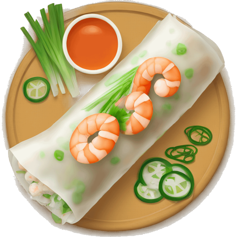 Vietnamese spring roll with a shrimp and green onion, flat icon emoji