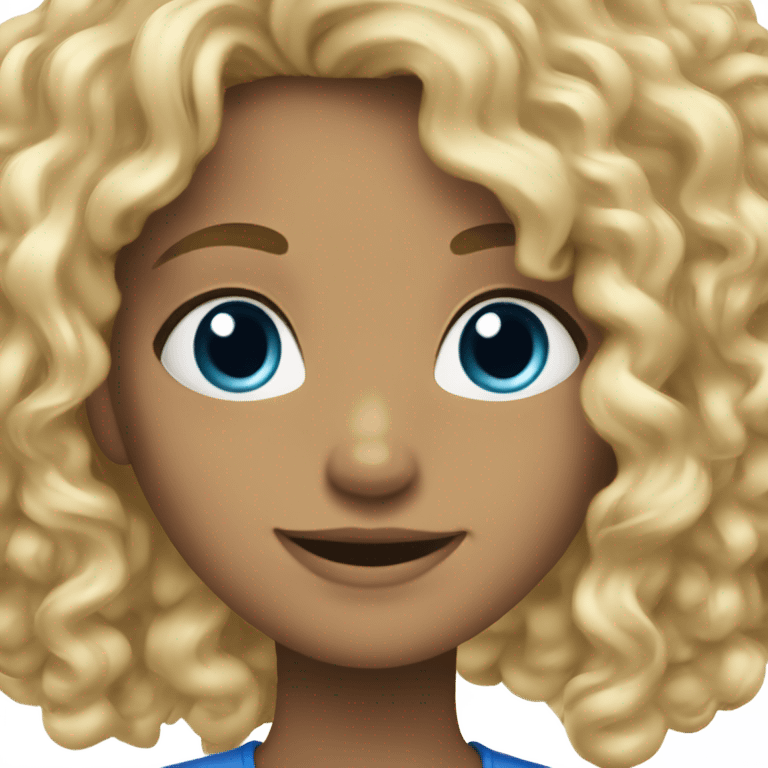 blonde girl smiling outdoors with curly hair and blue eyes emoji