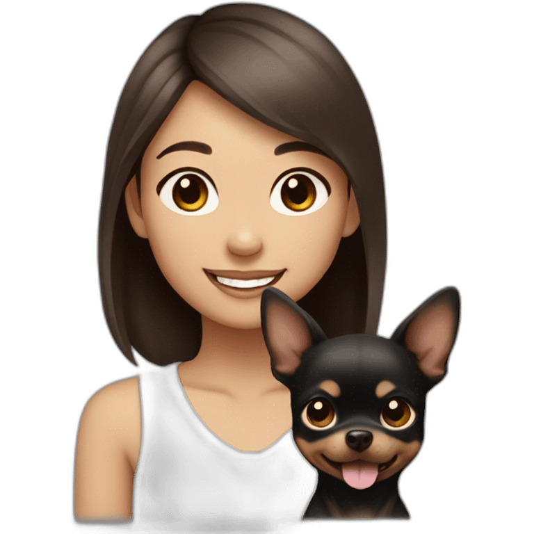 Asian Girl with brown hair and smiling and small black chiwawa  emoji