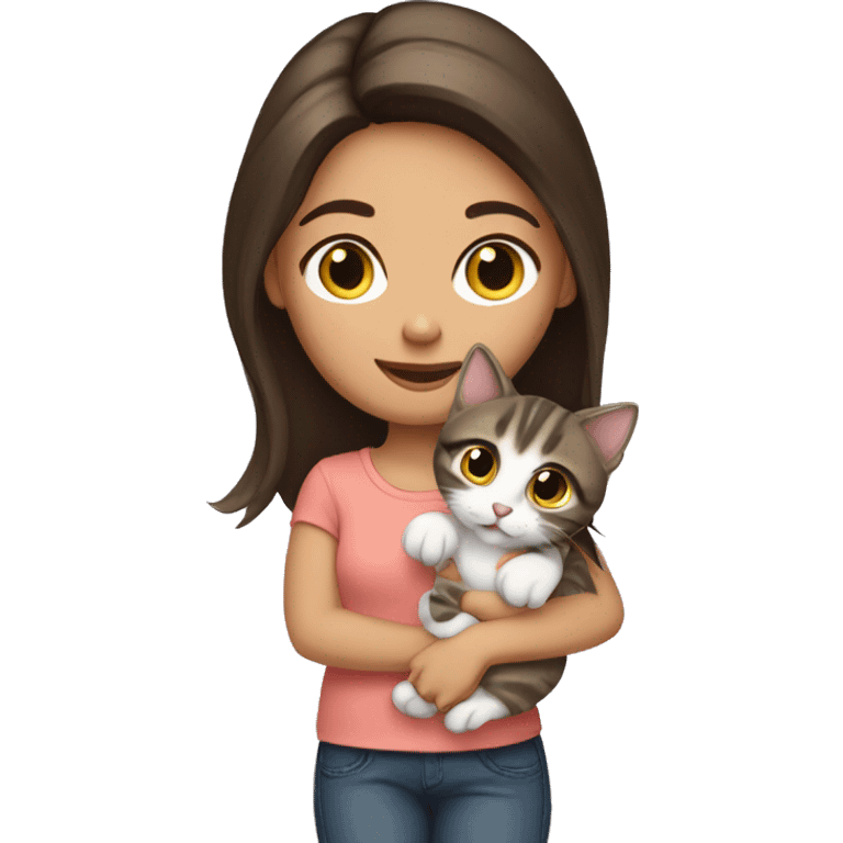 Brunette girl holding tabby kitten emoji