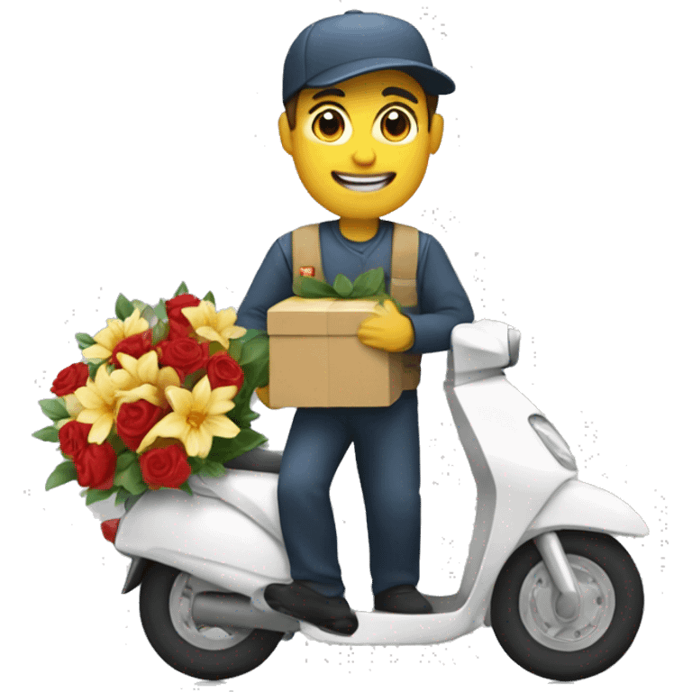 courier with auto delivering gift flowers  emoji