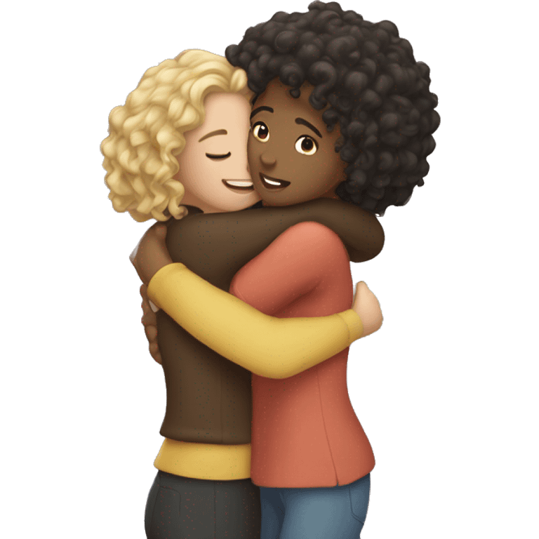 Straight hari girl and curly hait girl hugging emoji