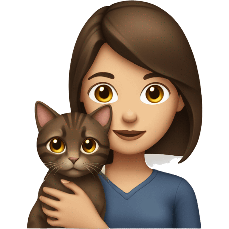 Brunette girl with brown cat emoji