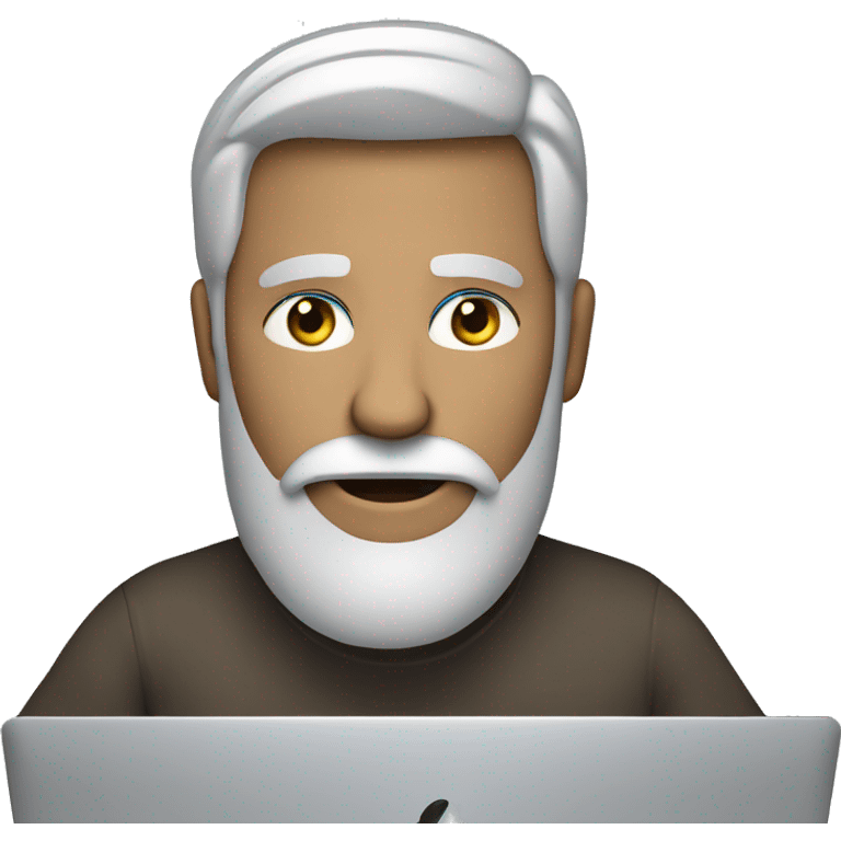 man. long grey beard. blue eyes. behind Apple Mac laptop emoji