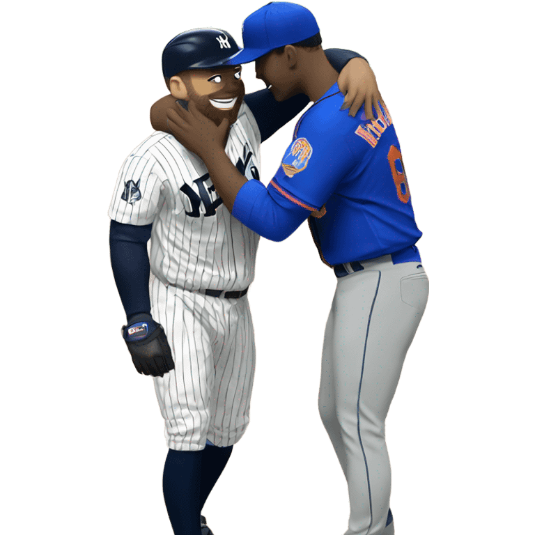 Mets player hugging Yankees player emoji