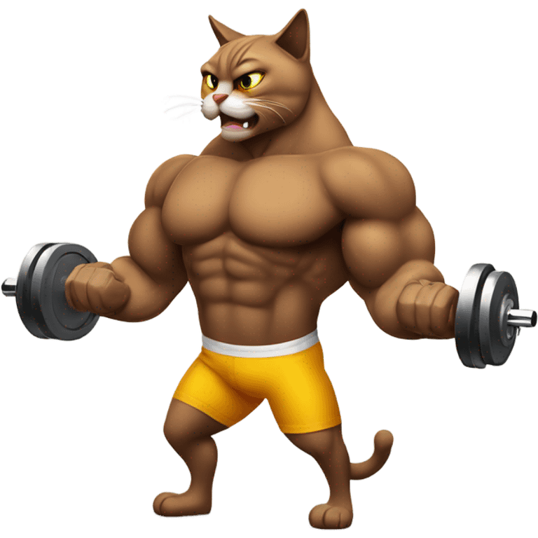 A muscular cat lifting dumbbells at gym emoji