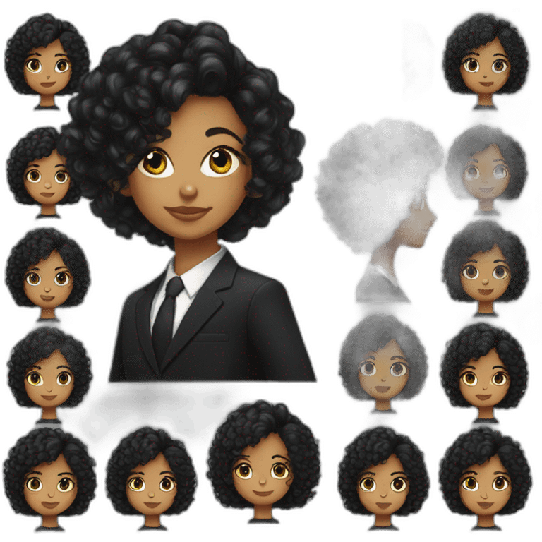 Cute Girl Black Hair Sidecut and perms wearing a Black suit emoji