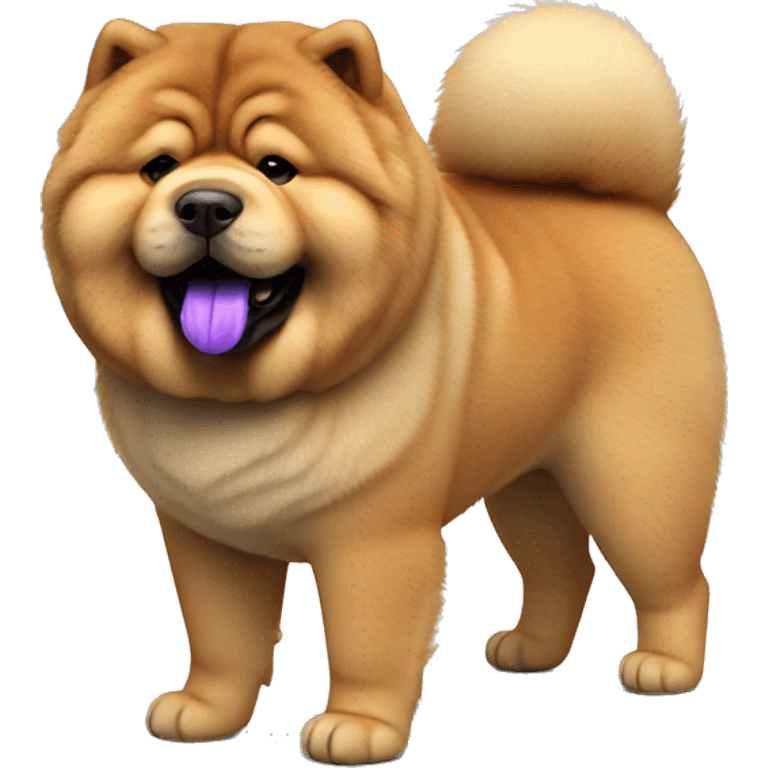 Chow chow with purple tongue, full-body, photorealistic 4k emoji