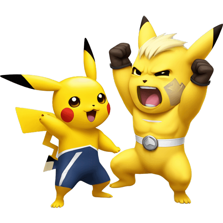 Pikachu cheering a white bold bodybuilder in training  emoji