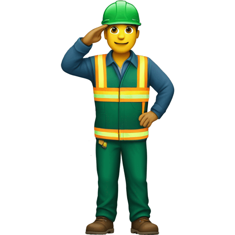 Construction worker wearing dark green hard hat saluting emoji