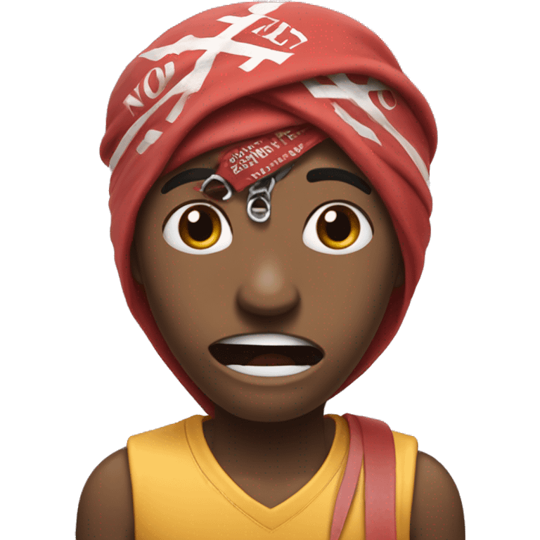 Scared face wearing a bandana that says “No Team Time Place” on it emoji