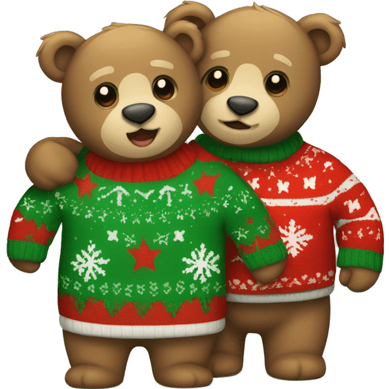 Two teddybear hugging in Christmas sweater emoji