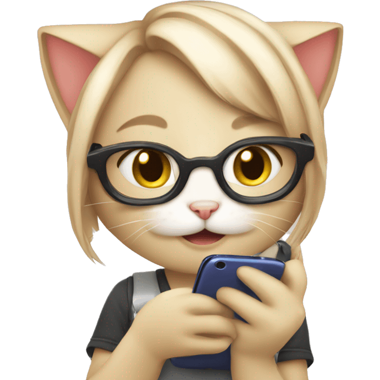 Kitty using her phone emoji