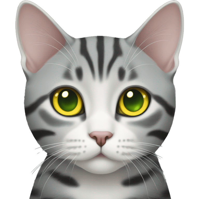 black American shorthair cat with yellow-green eyes, cute emoji