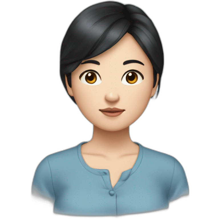 Evelyn Cathy Widjaja - asian black hair girl - blue armless shirt emoji