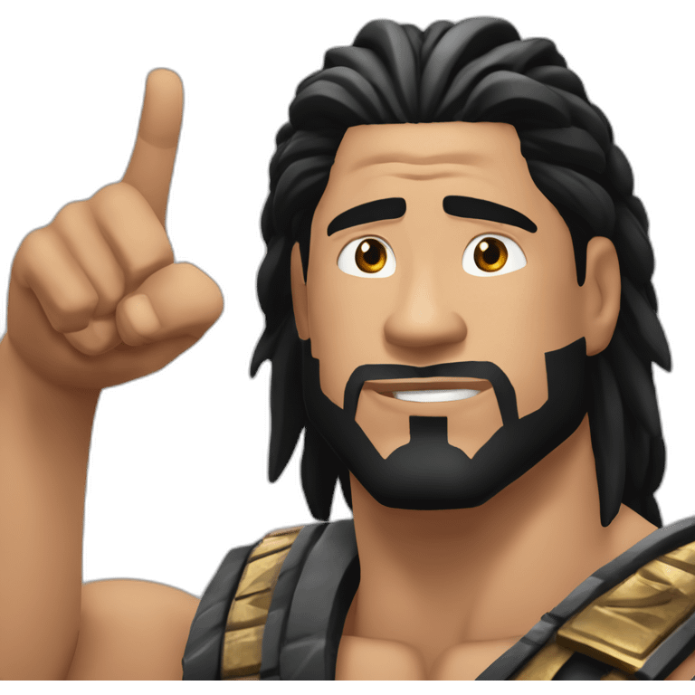 Roman reigns acknowledging himself as the tribal chief with his index finger pointing to the sky and has a stern stoic look on his face emoji