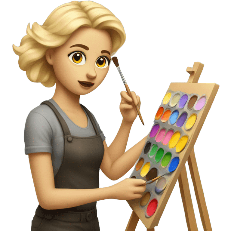 Blonde artist painting emoji