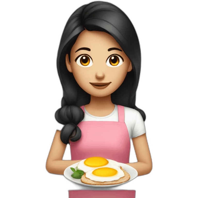 petite girl dark hair making breakfast emoji