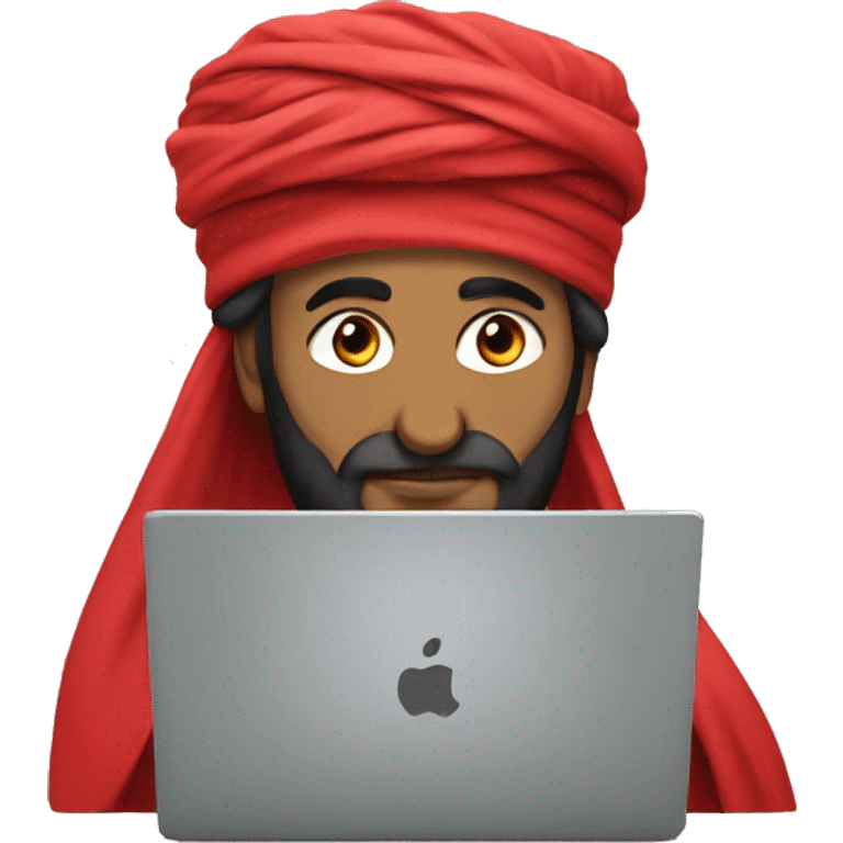 A caliph with turban and red clothes writing in a laptop emoji