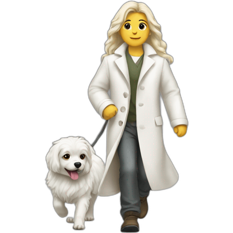 walking with a white dog long coat emoji