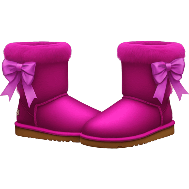 Realistic pair of magenta Ugg fur boots with silk ribbon bows. emoji